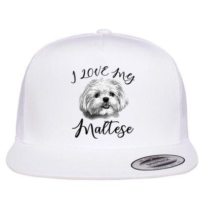 Maltese I Love My Maltese Dog Flat Bill Trucker Hat