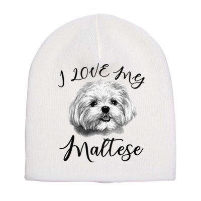 Maltese I Love My Maltese Dog Short Acrylic Beanie