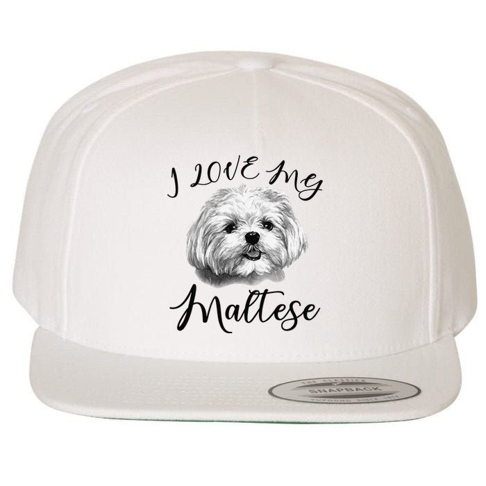 Maltese I Love My Maltese Dog Wool Snapback Cap