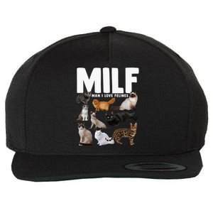 Milf I Love Felines Funny Cats Gift Wool Snapback Cap