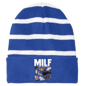 Milf I Love Felines Funny Cats Gift Striped Beanie with Solid Band