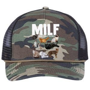 Milf I Love Felines Funny Cats Gift Retro Rope Trucker Hat Cap