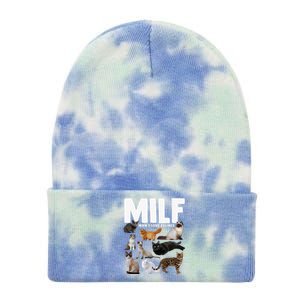 Milf I Love Felines Funny Cats Gift Tie Dye 12in Knit Beanie