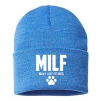 Milf I Love Felines Funny Humor Cat Lovers Cool Gift Sustainable Knit Beanie