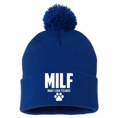 Milf I Love Felines Funny Humor Cat Lovers Cool Gift Pom Pom 12in Knit Beanie