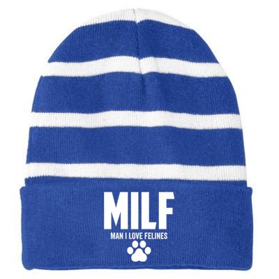 Milf I Love Felines Funny Humor Cat Lovers Cool Gift Striped Beanie with Solid Band