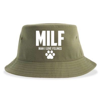 Milf I Love Felines Funny Humor Cat Lovers Cool Gift Sustainable Bucket Hat