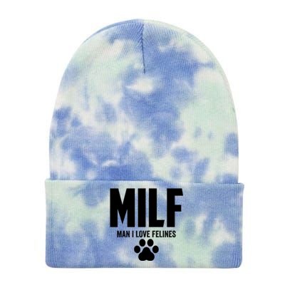 Milf I Love Felines Funny Humor Cat Lovers Cool Gift Tie Dye 12in Knit Beanie