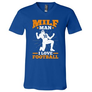 Milf I Love Football Funny Football Funny Gift V-Neck T-Shirt