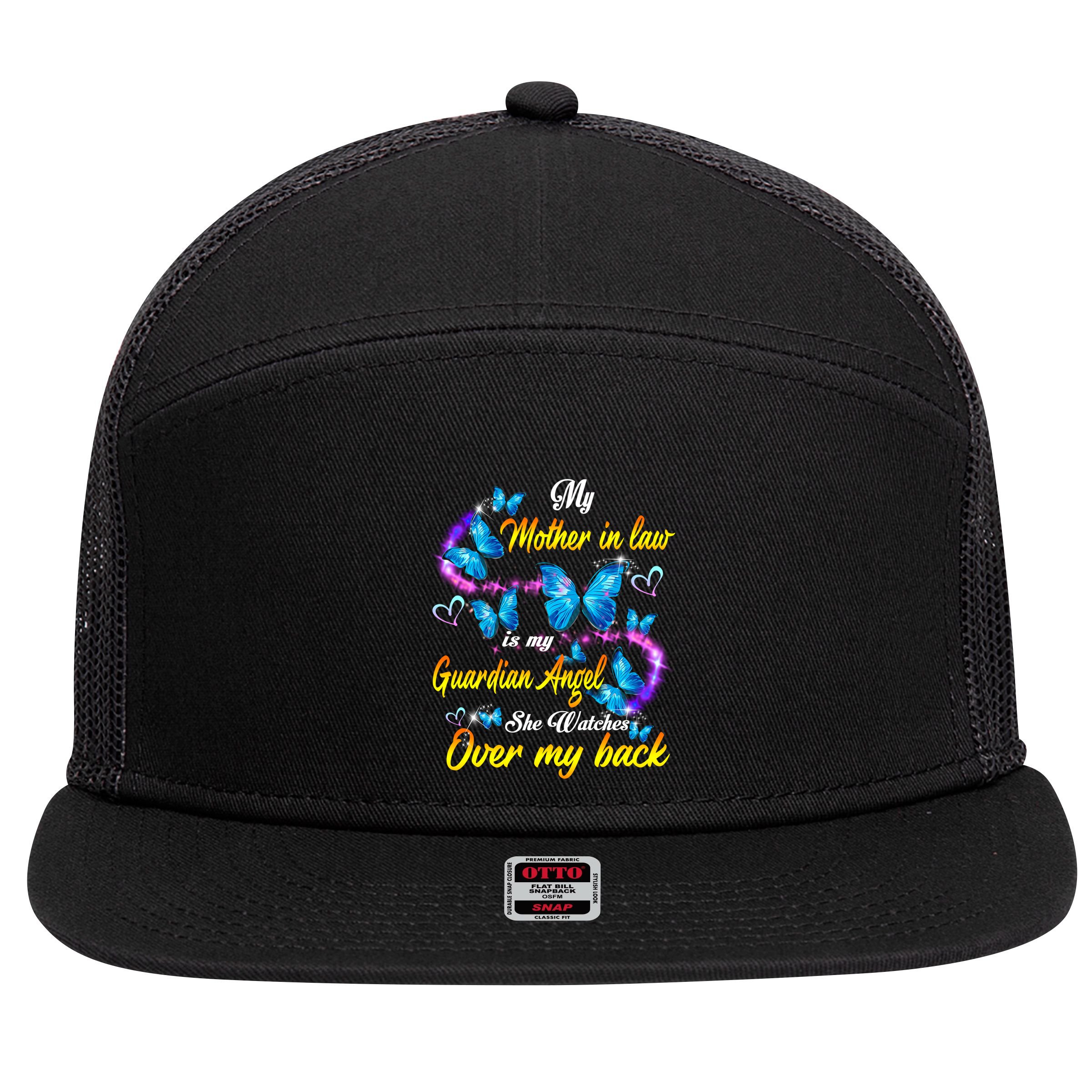 Mother In Law My Guardian Angel Watches Over Back Memorial Gift 7 Panel Mesh Trucker Snapback Hat