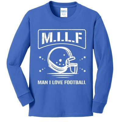 M I L F I Love Football Homerun Ball Holder Sports Field Gift Kids Long Sleeve Shirt