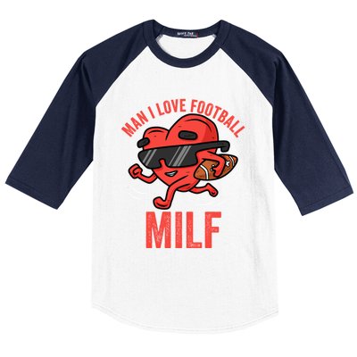 Milf I Love Football Funny Heart Running Cool Valentines Cool Gift Baseball Sleeve Shirt