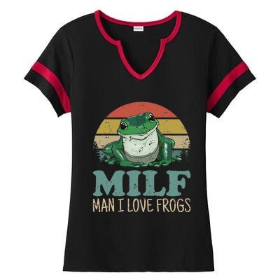 MILFMan I Love Frogs Funny Saying FrogAmphibian Lovers Ladies Halftime Notch Neck Tee