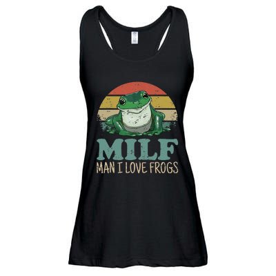 MILFMan I Love Frogs Funny Saying FrogAmphibian Lovers Ladies Essential Flowy Tank