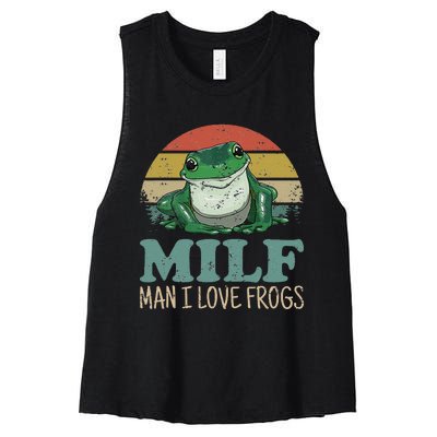 MILFMan I Love Frogs Funny Saying FrogAmphibian Lovers Women's Racerback Cropped Tank