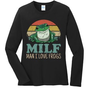 MILFMan I Love Frogs Funny Saying FrogAmphibian Lovers Ladies Long Sleeve Shirt