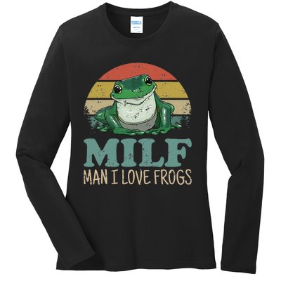 MILFMan I Love Frogs Funny Saying FrogAmphibian Lovers Ladies Long Sleeve Shirt