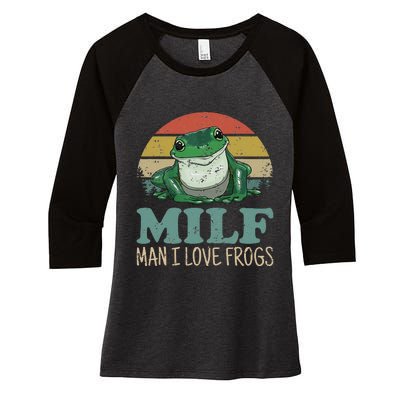 MILFMan I Love Frogs Funny Saying FrogAmphibian Lovers Women's Tri-Blend 3/4-Sleeve Raglan Shirt