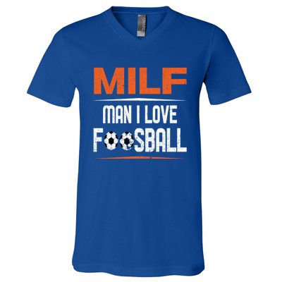 Man I Love Foosball Milf Foosballer Table Soccer Ball Lover Gift V-Neck T-Shirt