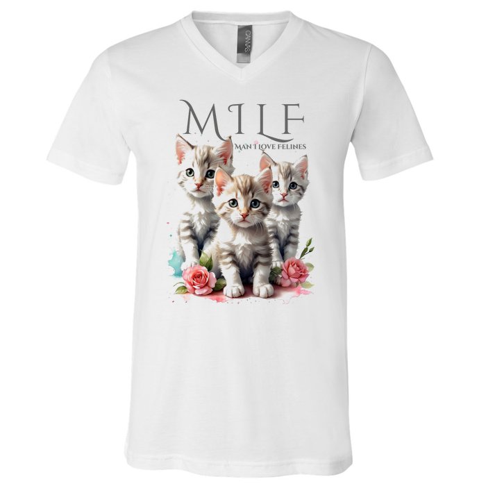 Man I Love Felines V-Neck T-Shirt