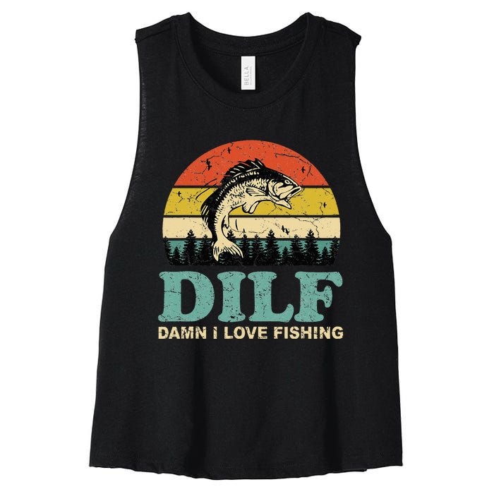 MILF-Man I Love Fishing Funny Fishing Fisher Angler Women's Racerback Cropped Tank