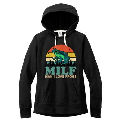 MILFMan I Love Frogs Funny Saying Frog Amphibian Lovers Women's Fleece Hoodie