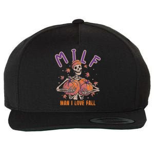 Milf I Love Fall Funny Autumn Pumpkin Skeleton Halloween Cute Gift Wool Snapback Cap