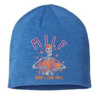 Milf I Love Fall Funny Autumn Pumpkin Skeleton Halloween Cute Gift Sustainable Beanie