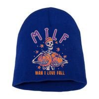 Milf I Love Fall Funny Autumn Pumpkin Skeleton Halloween Cute Gift Short Acrylic Beanie