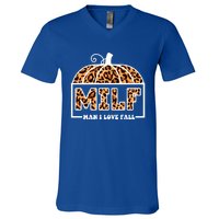 Milf I Love Fall Funny Pumpkin Autumn Lover Gift V-Neck T-Shirt