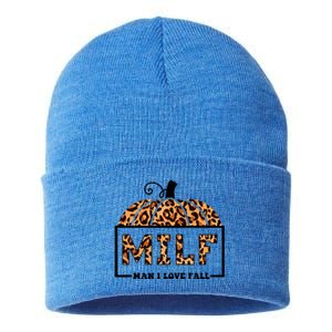 Milf I Love Fall Funny Pumpkin Autumn Lover Funny Gift Sustainable Knit Beanie