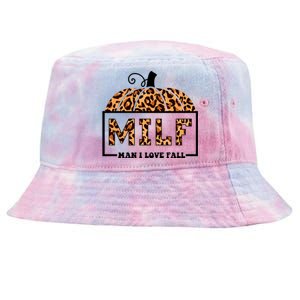 Milf I Love Fall Funny Pumpkin Autumn Lover Funny Gift Tie-Dyed Bucket Hat