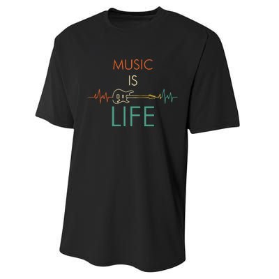 Music Is Life Heartbeat Electric Guitar Music Lover Gift Performance Sprint T-Shirt