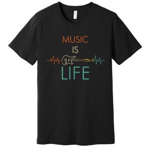 Music Is Life Heartbeat Electric Guitar Music Lover Gift Premium T-Shirt