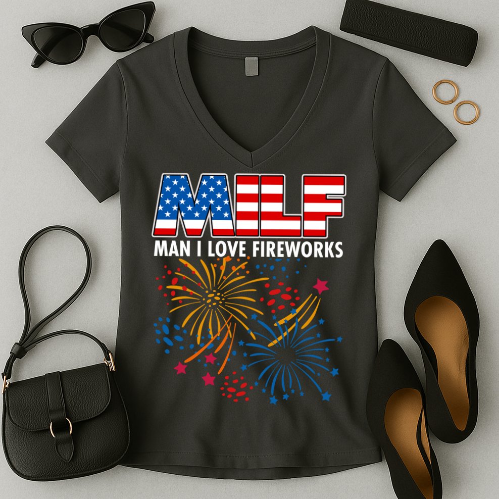 MILF Man I Love Firework Women's V-Neck T-Shirt