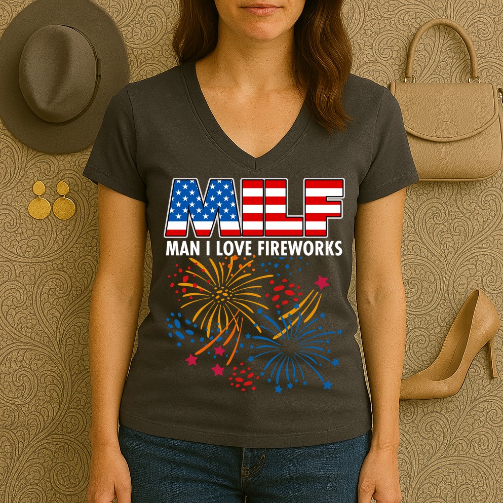 MILF Man I Love Firework Women's V-Neck T-Shirt