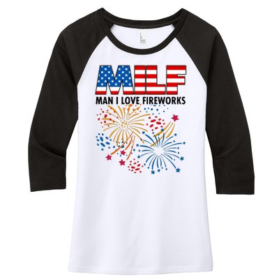 MILF Man I Love Firework Women's Tri-Blend 3/4-Sleeve Raglan Shirt