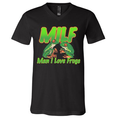 Milf Man I Love Frogs Funny V-Neck T-Shirt