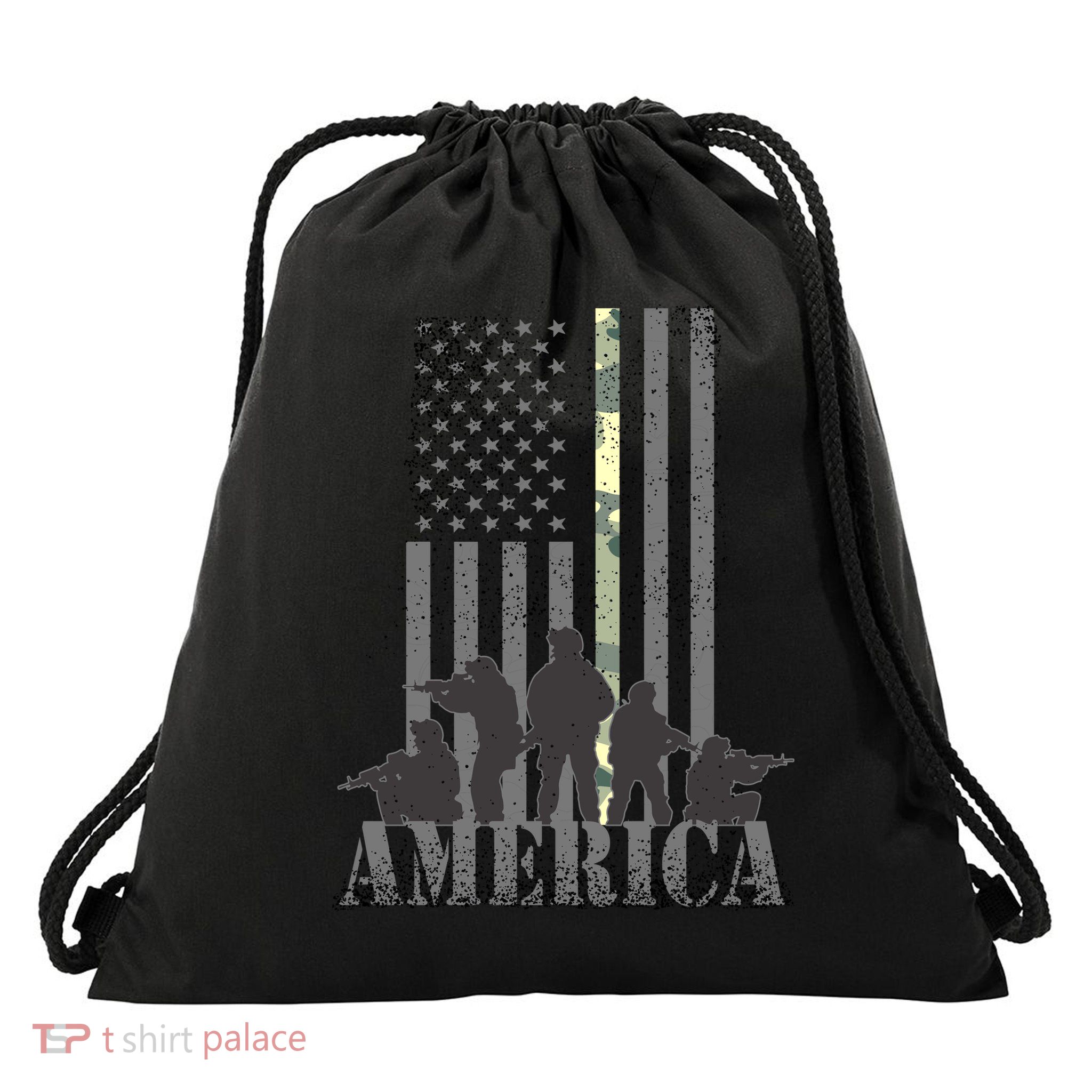 Military American Veteran Flag USA  Drawstring Bag