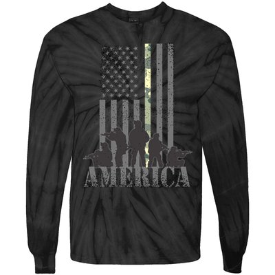 Military American Veteran Flag USA  Tie-Dye Long Sleeve Shirt