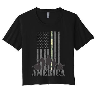 Military American Veteran Flag USA  Crop Top