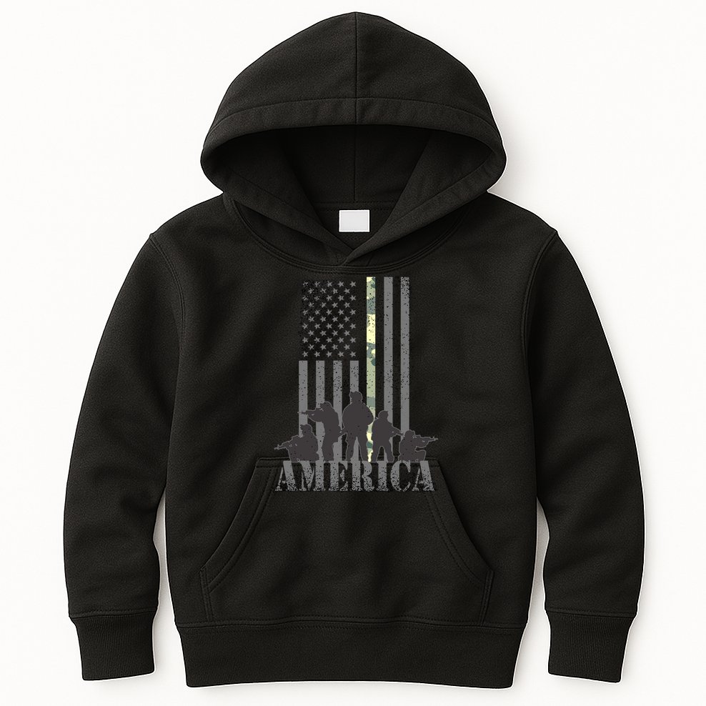 Military American Veteran Flag USA  Kids Hoodie