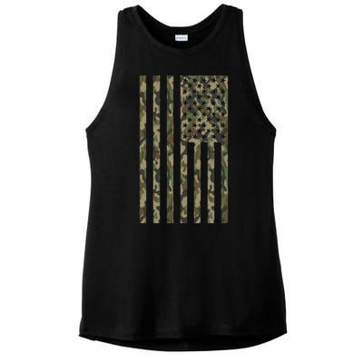 Military Camouflage USA American Flag Ladies PosiCharge Tri-Blend Wicking Tank