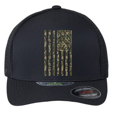 Military Camouflage USA American Flag Flexfit Unipanel Trucker Cap