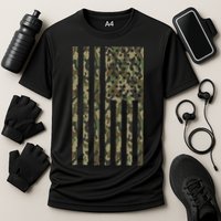 Military Camouflage USA American Flag Cooling Performance Crew T-Shirt