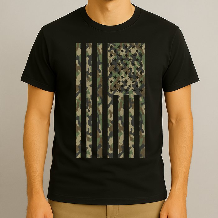 Military Camouflage USA American Flag T-Shirt