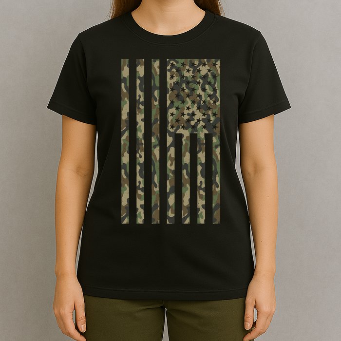 Military Camouflage USA American Flag T-Shirt