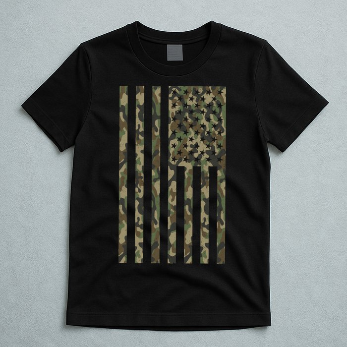 Military Camouflage USA American Flag T-Shirt