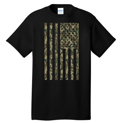 Military Camouflage USA American Flag Tall T-Shirt