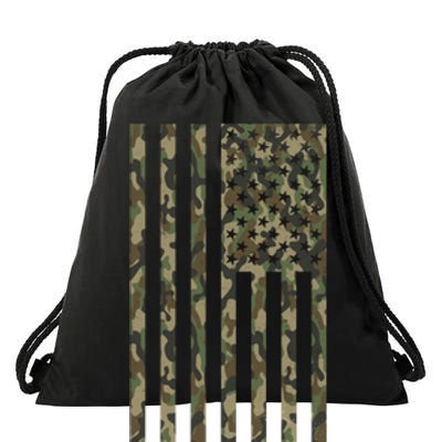 Military Camouflage USA American Flag Drawstring Bag